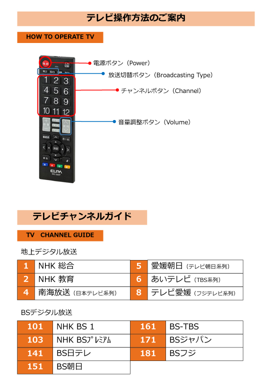 リモコン操作方法